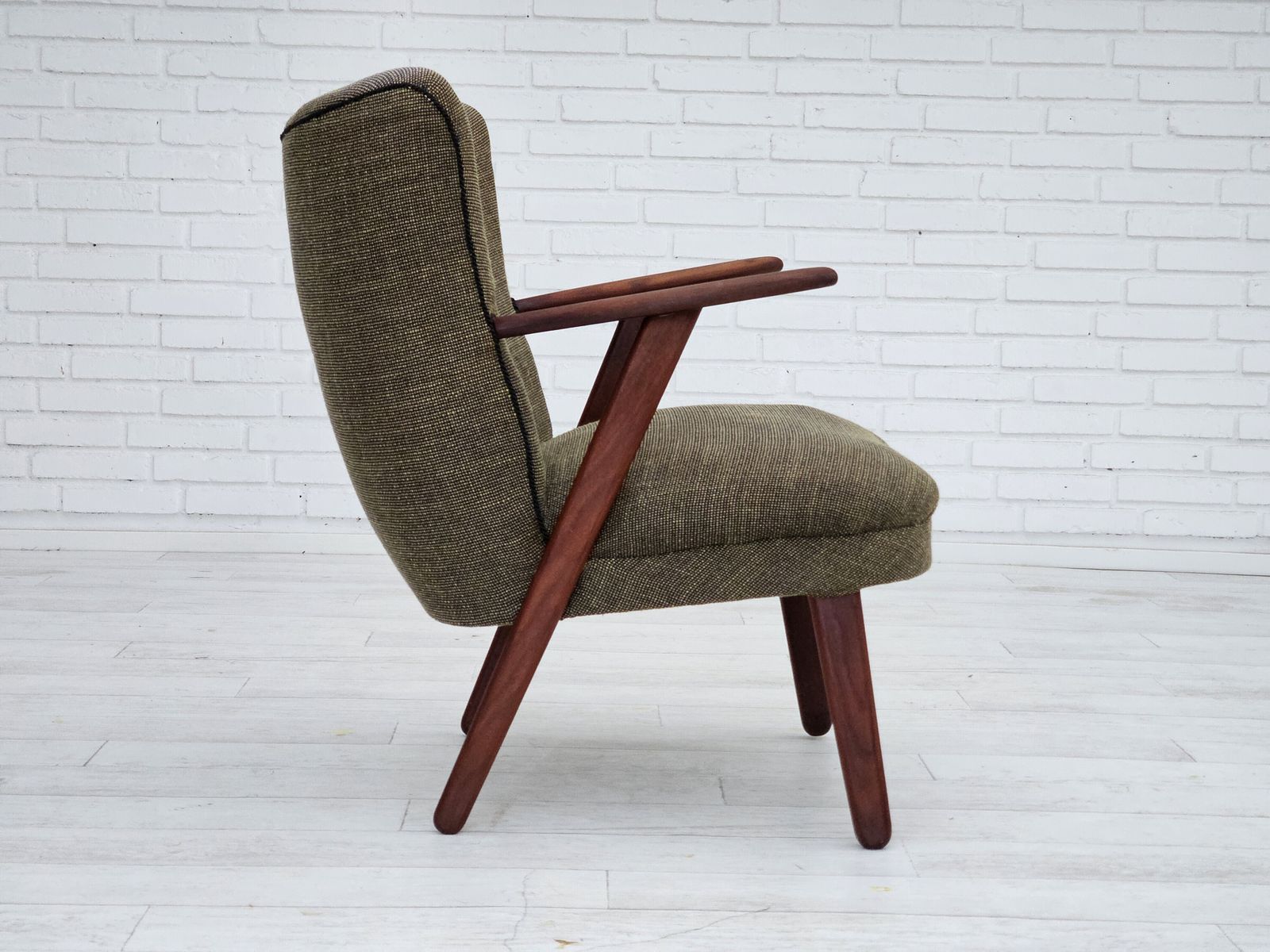 Furniture 1960s, Danish Design By Erhardsen & Andersen, Armchair, Original Condition,Furniture Wool, Teak Wood. photo