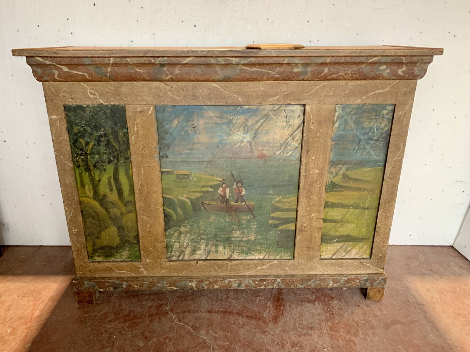 photo furniture Small Flemish Style Counter In Patinated Fir  20th Century