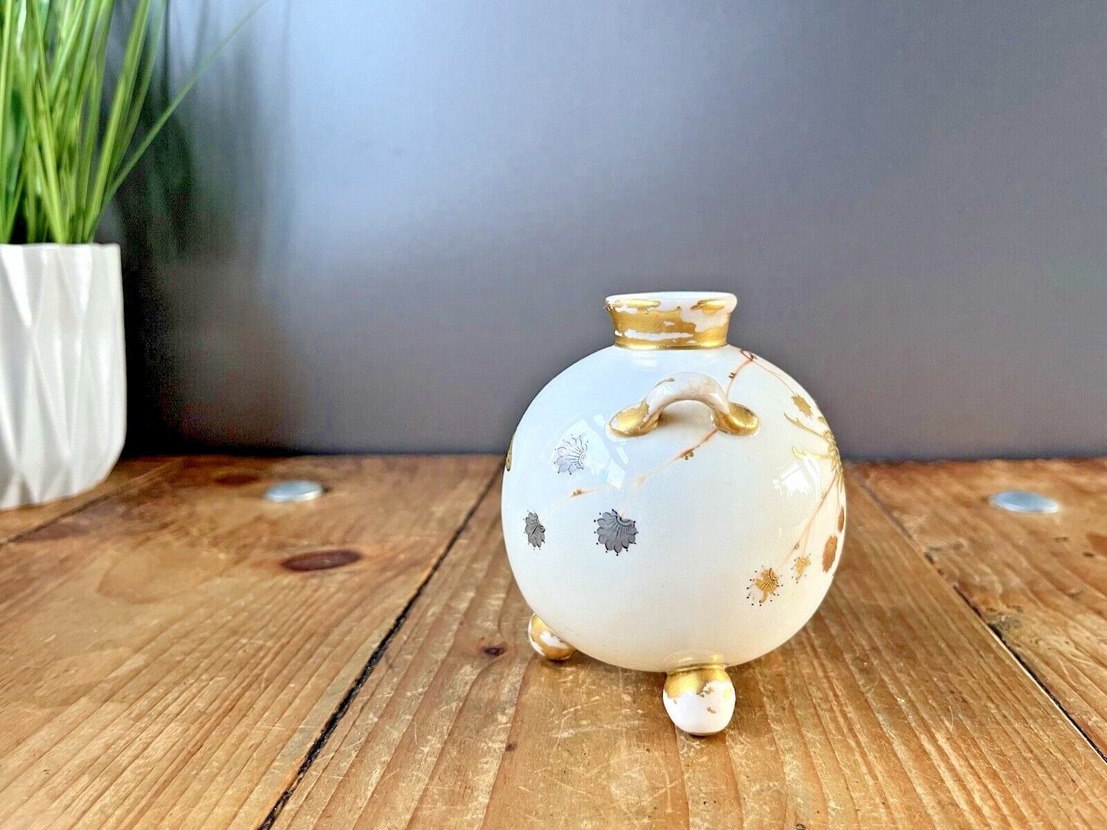 Antique 1875 Royal Worcester Aesthetic Movement Heron Butterfly Bulbous Bud Vase photo for sale