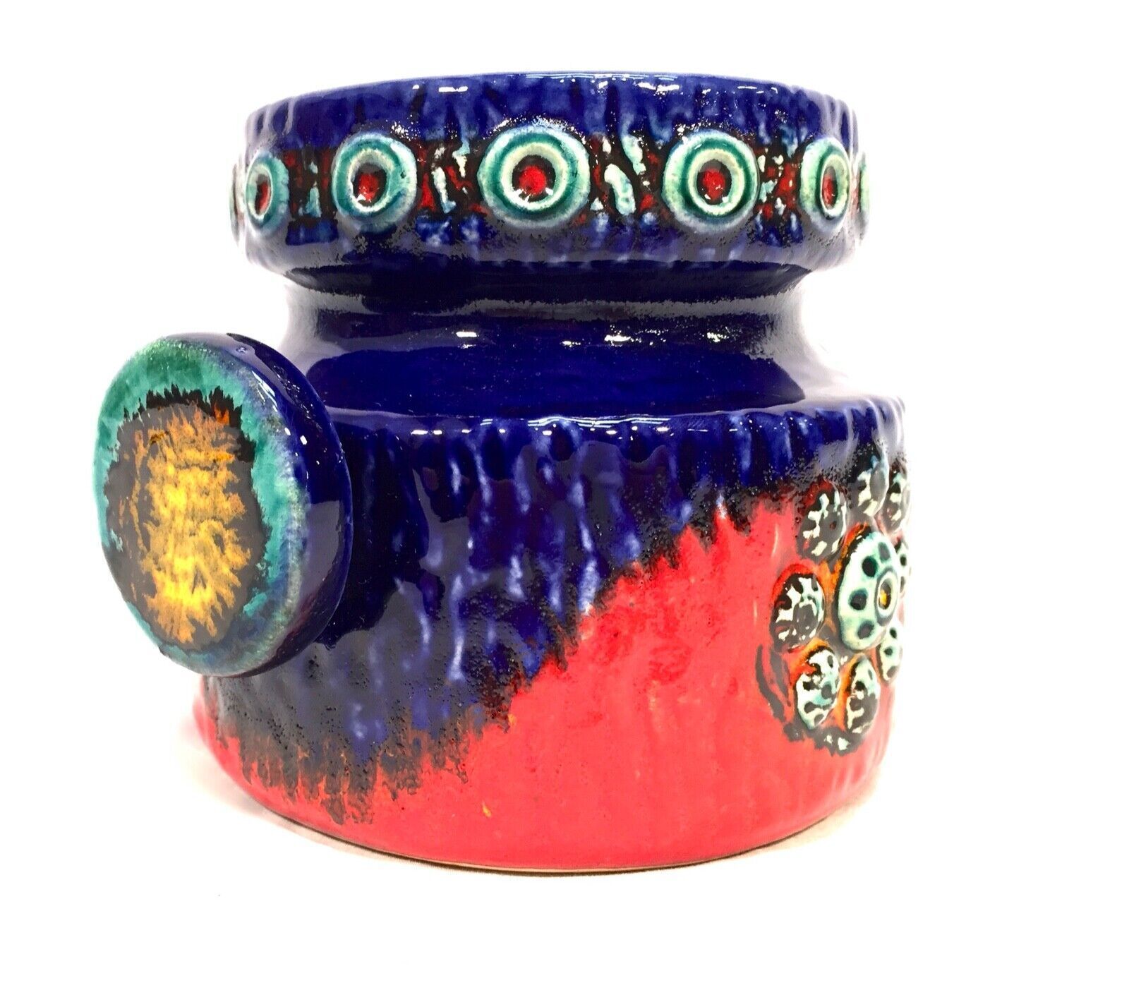 Vintage Ceramic West German Pottery Dumler & Breiden Vase / Red Blue 1970s photo vinterior