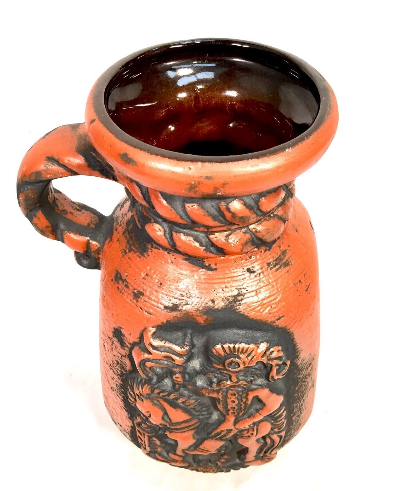 photo furniture Vintage West German Pottery Fat Vase Carstens Factory Red Relief / 1970s Retro