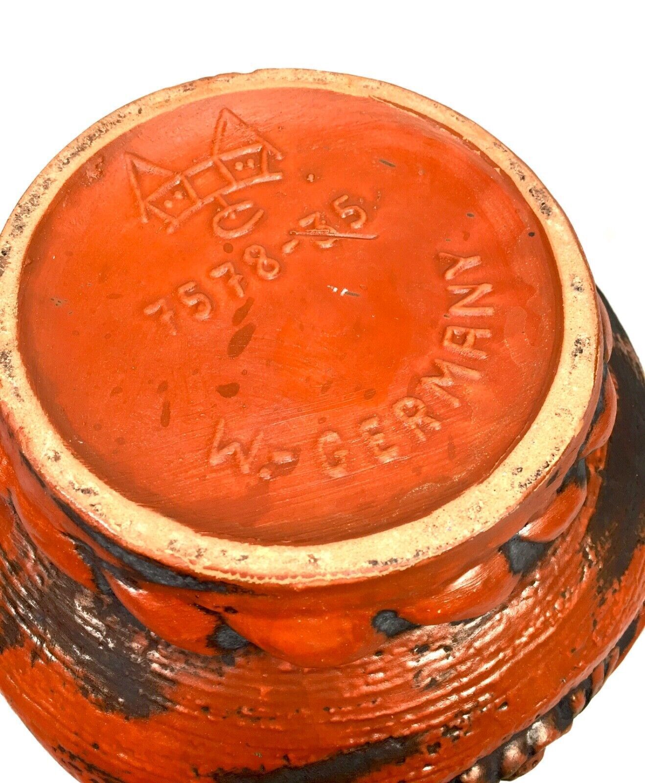 photo for sale Vintage West German Pottery Fat Vase Carstens Factory Red Relief / 1970s Retro