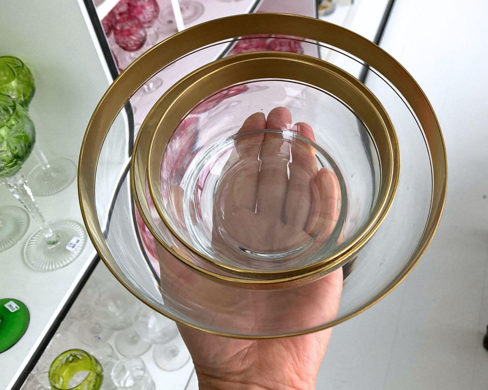 Theresienthal Kristallen Schalenset | 3 Delig | Stapelbaar Met Gouden Rand photo furniture