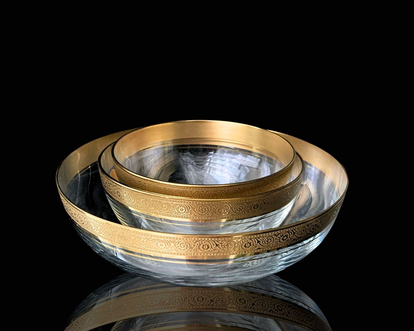 Theresienthal Kristallen Schalenset | 3 Delig | Stapelbaar Met Gouden Rand photo 165.0