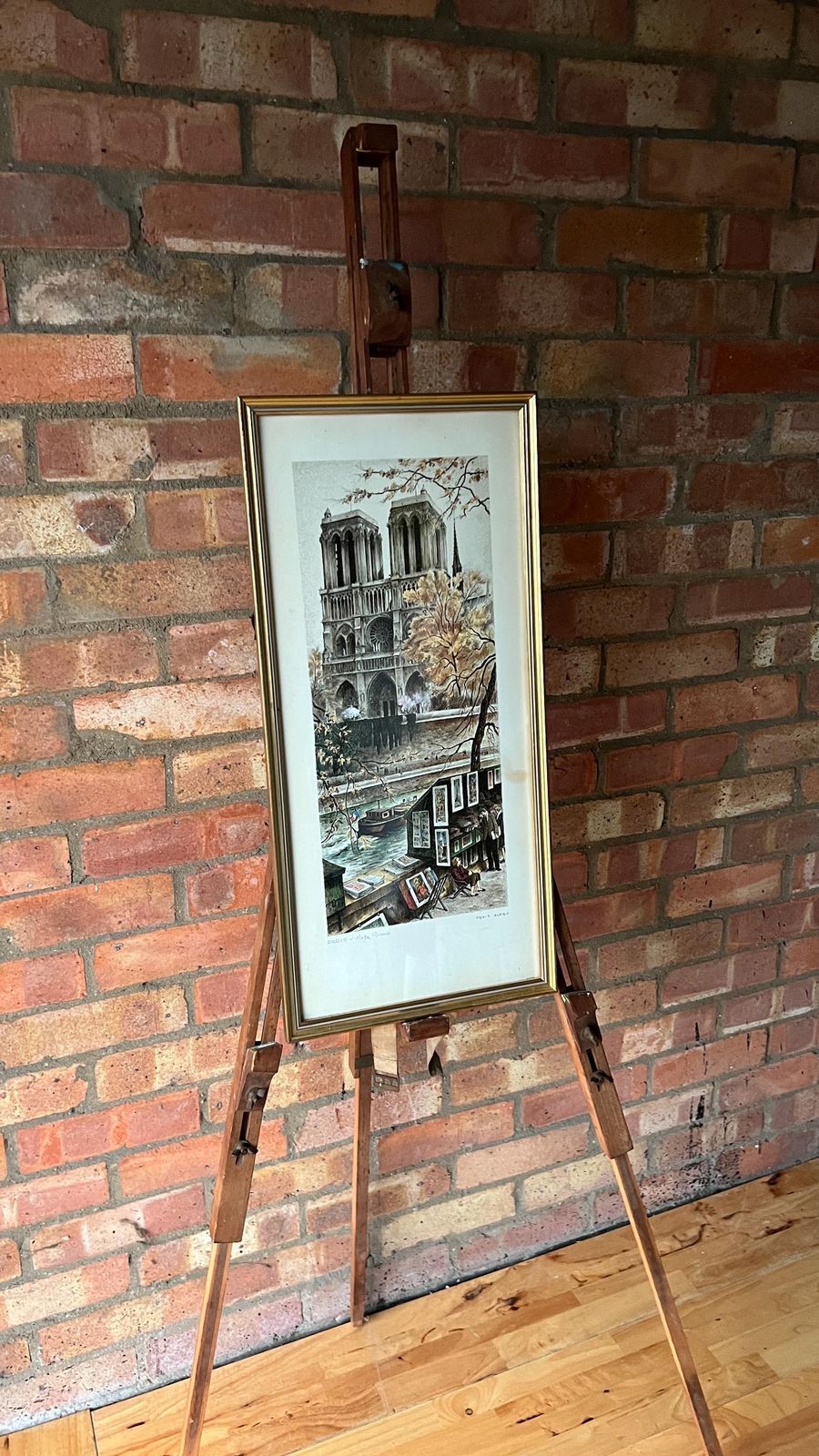 Mid Century Framed Print Of Notre Dame – Parisian Street Scene