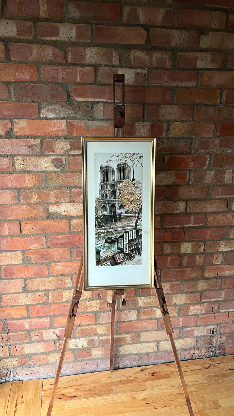 Mid Century Framed Print Of Notre Dame – Parisian Street Scene photo vintage