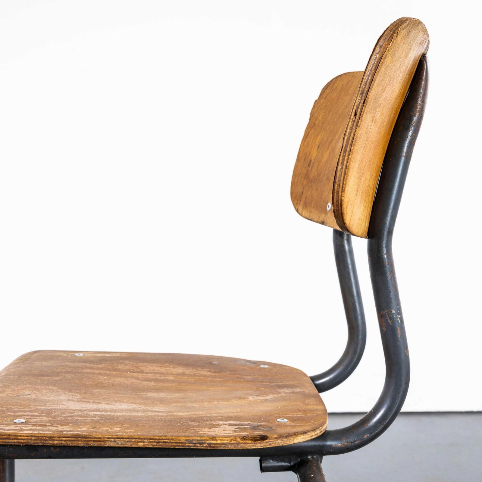 72.6 1960’s Original Battle Grey French Stacking University Dining Chairs – Good Quantity photo