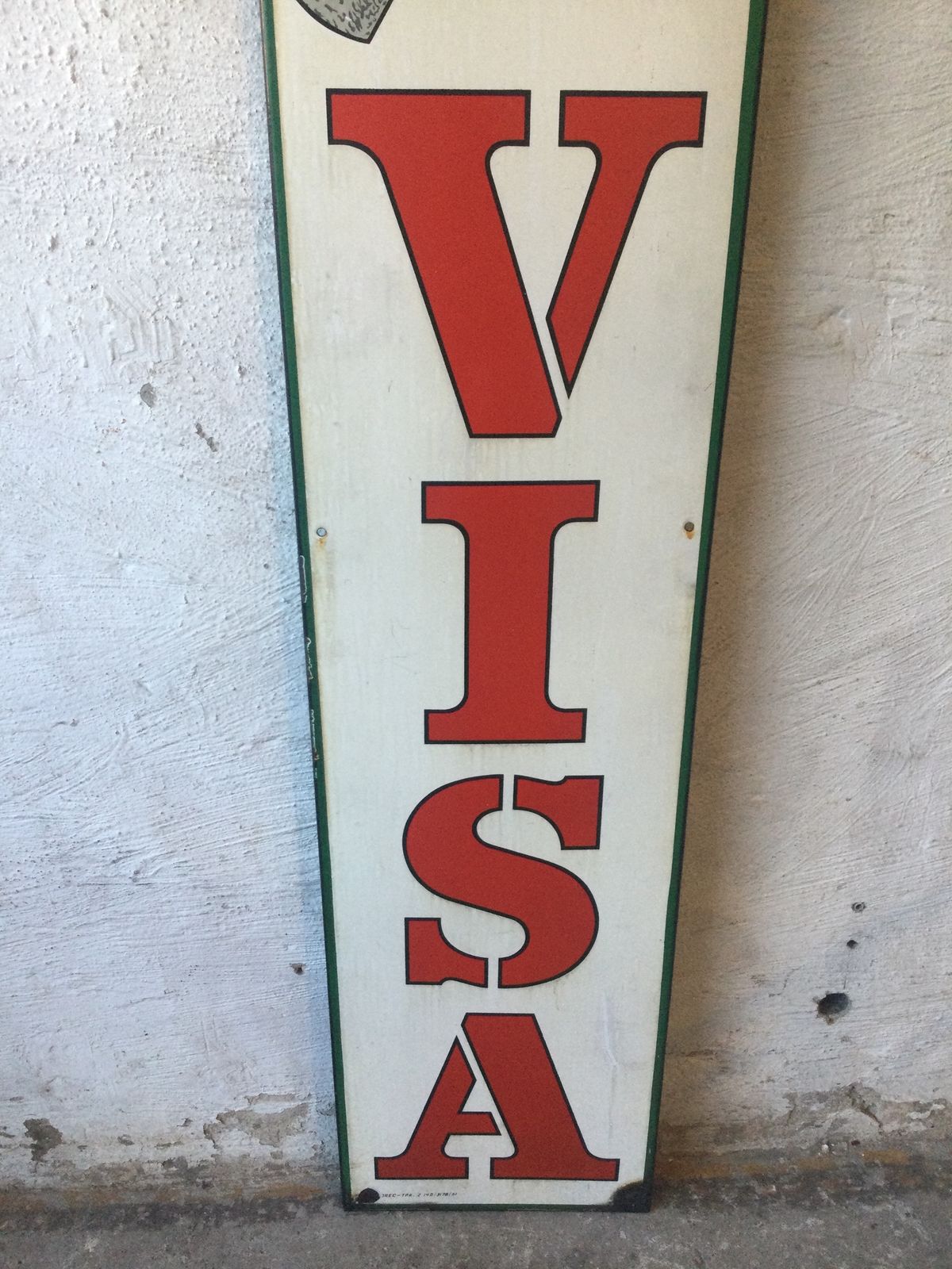 Visa Enamel Sign, 1960s, Vintage photo for sale