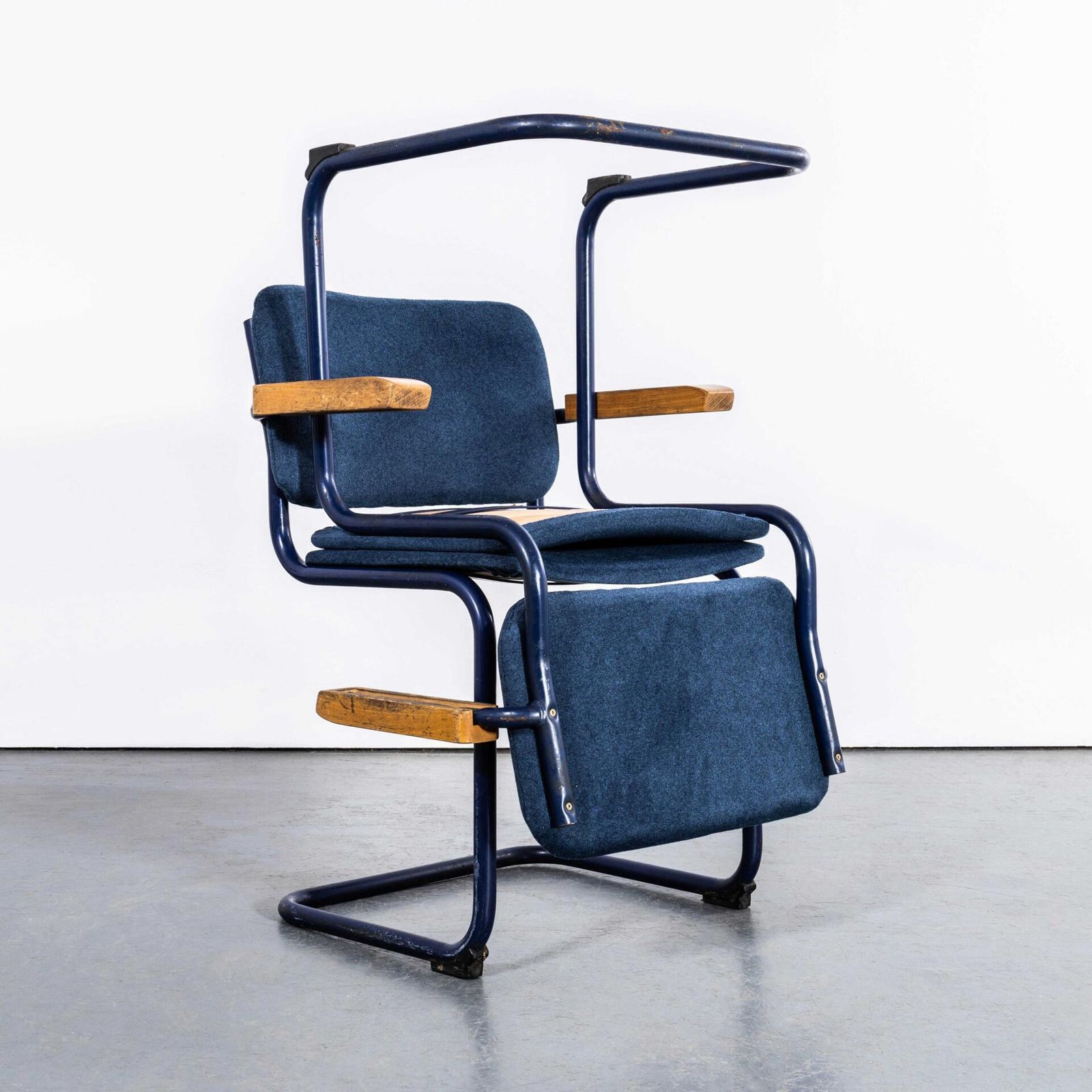 1970's Cantilever Blue Frame Dining Chair With Denim Blue Upholstery   Set Of Eight photo for sale