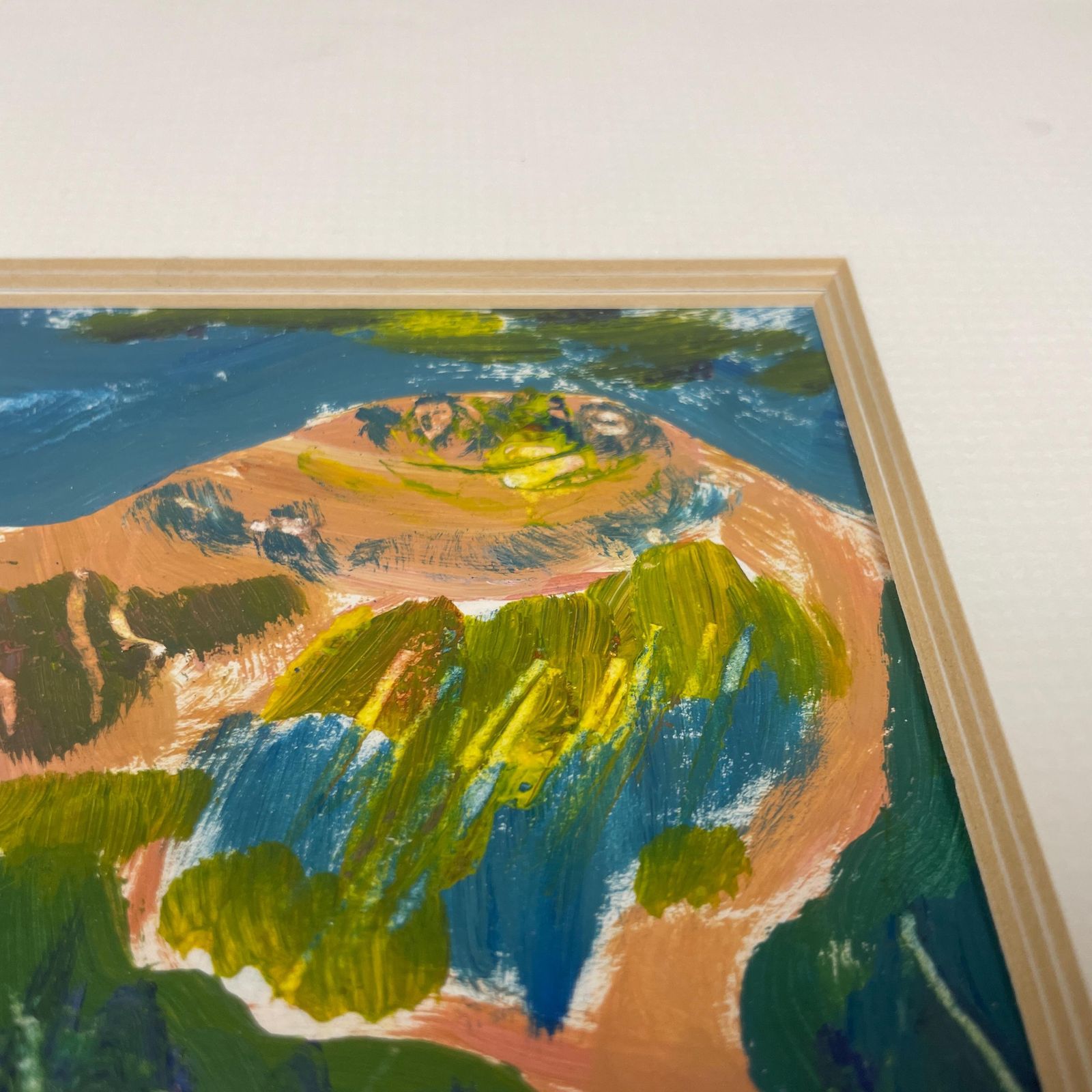 Joanna Day Artwork Original Art Acrylic Hand Painted Abstract Pale Wooden Frame Warm Pink Green Blue 38cm X 34.8cm Small Focal photo Art