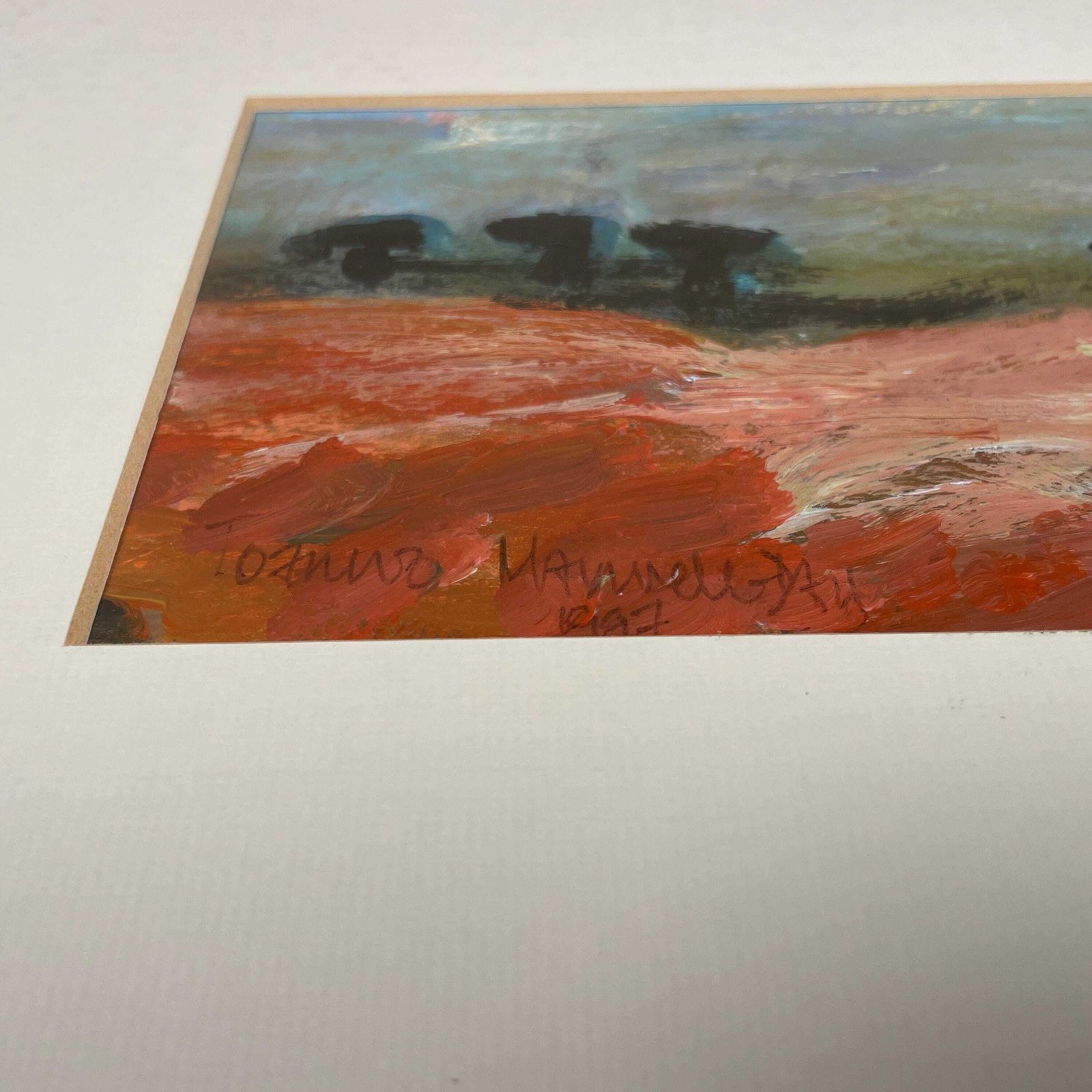 Joanna Day Artwork Original Art Acrylic Painted 1997 Country Countryside Warm Colours Red Orange Wooden Frame Focal photo for sale