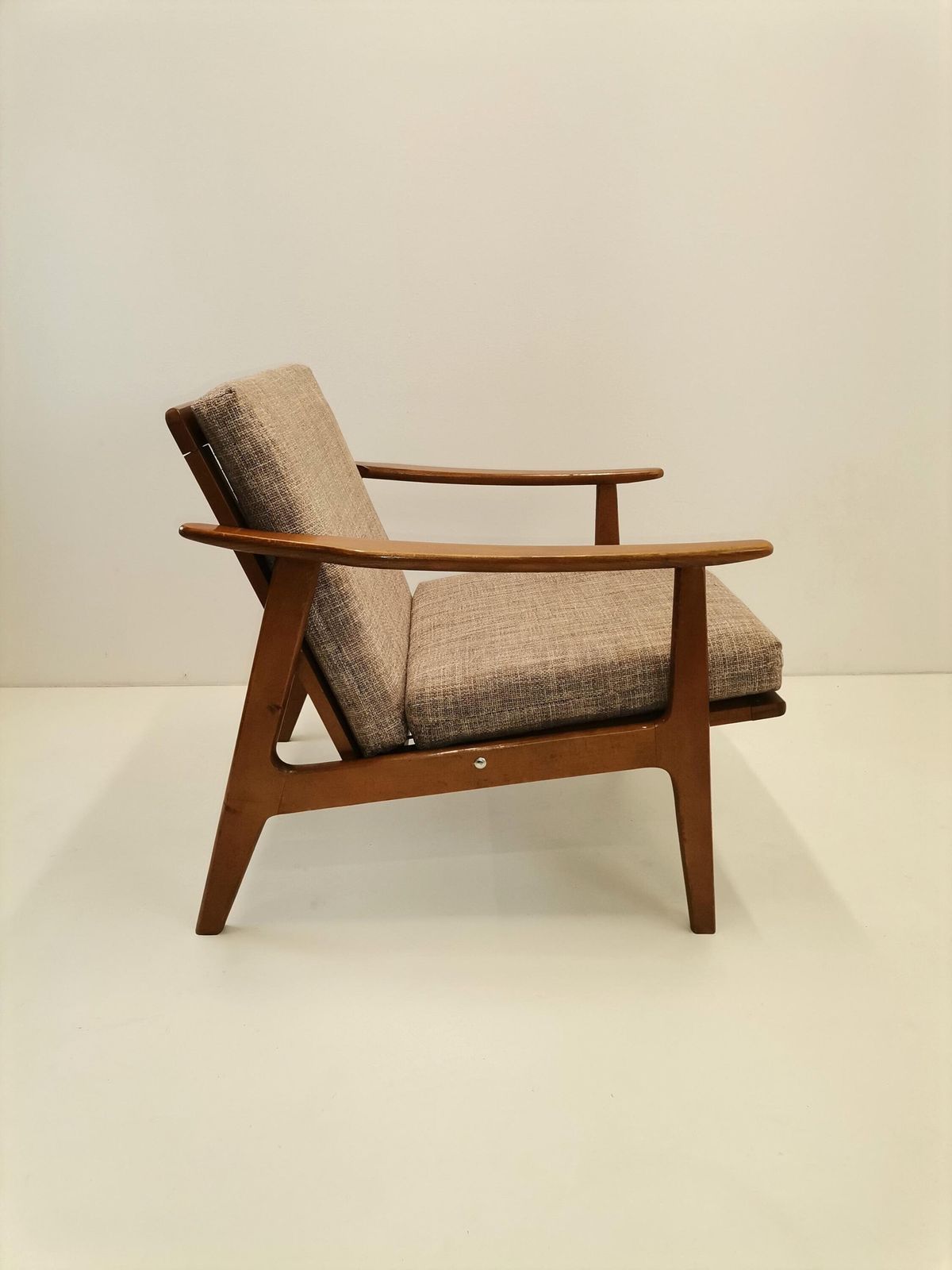 Mid Century Beige Armchair / 1960s Yugoslavia / Vintage Cushioned Lounge Chair / Scandinavian Style Armchair photo furniture