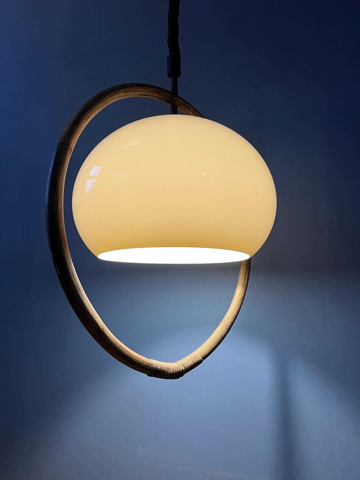 Mid Century Bamboo Dijkstra Space Age Mushroom Hanglamp photo for sale