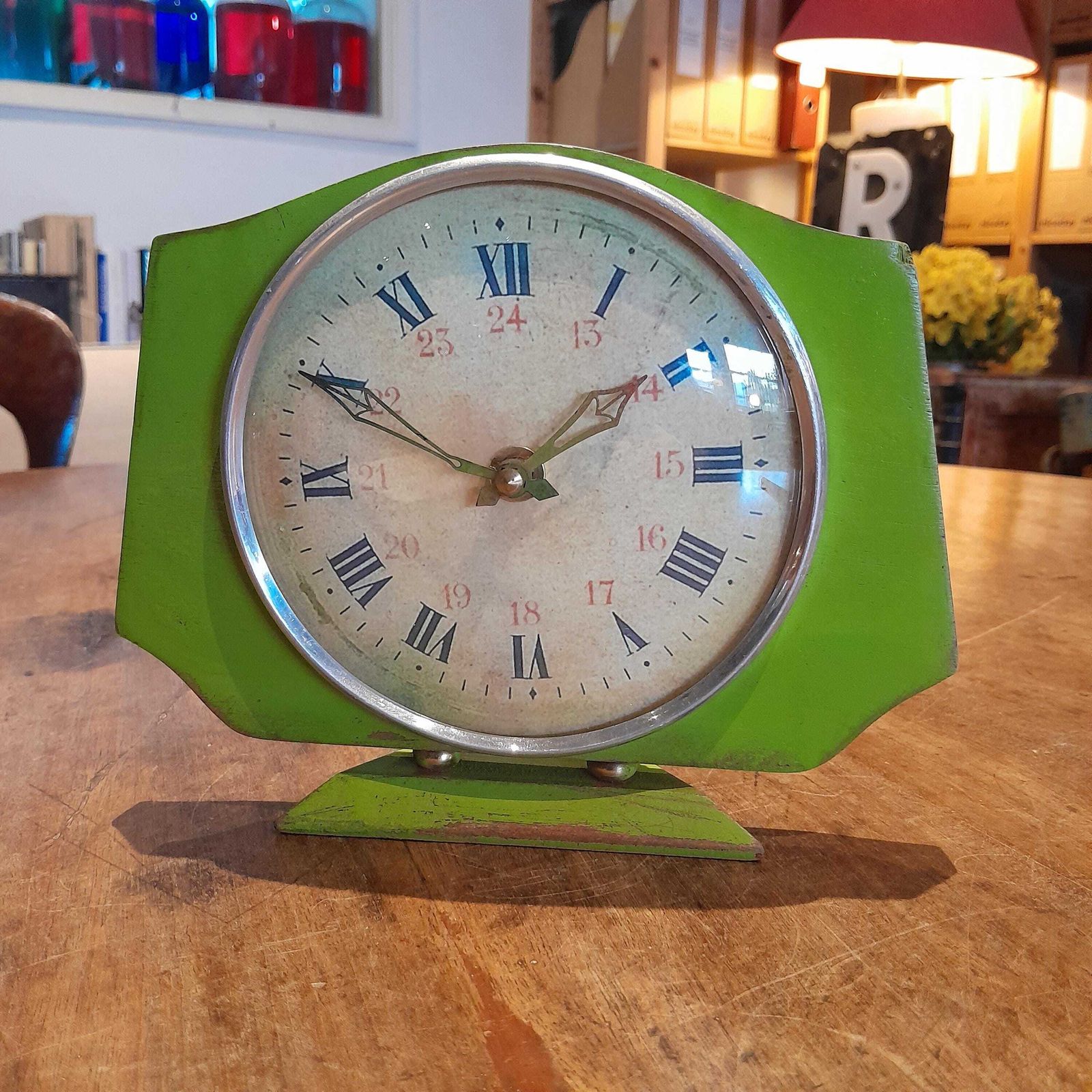 English Retro Clock By Metamec In Green, Mantel Clock, Home Decor, Retro Art