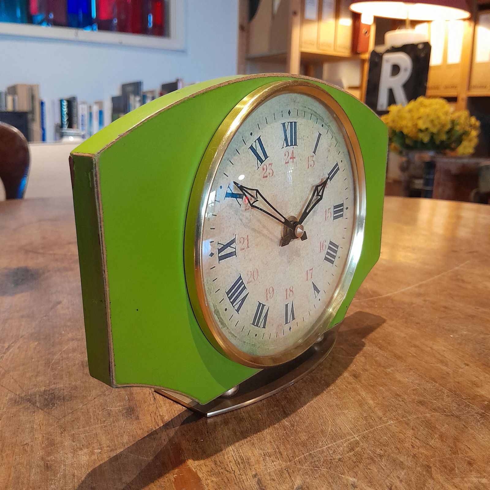 English Retro Clock By Metamec In Green, Mantel Clock, Home Decor, Retro Art photo for sale