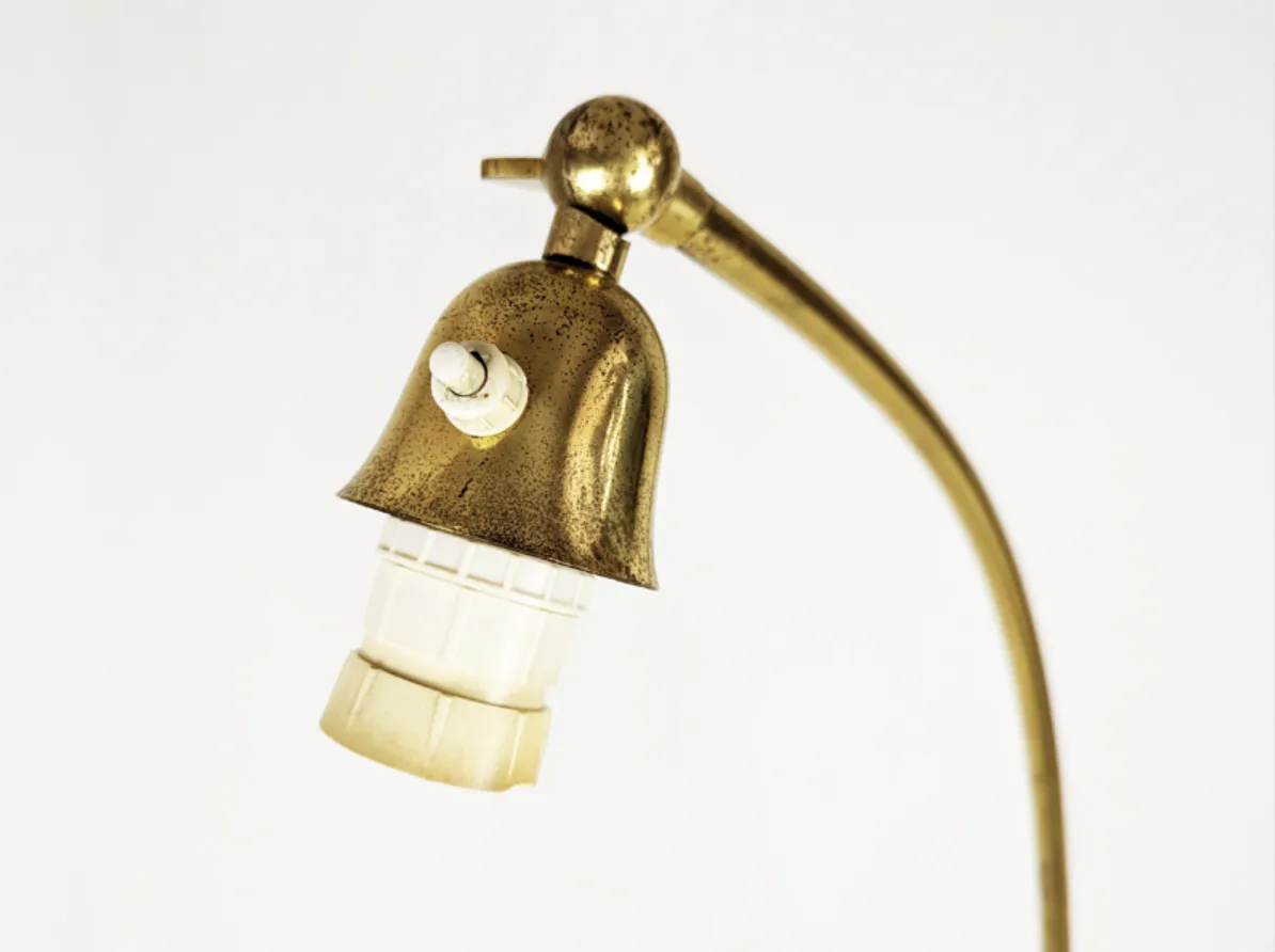 Italian Burgundy Metal & Brass 1940s Floor Lamp photo for sale