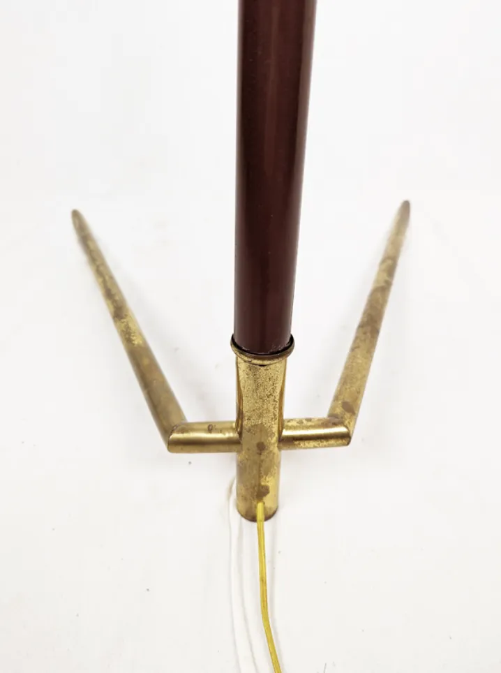 Italian Burgundy Metal & Brass 1940s Floor Lamp photo vinterior