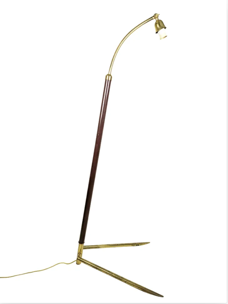 photo vinterior Italian Burgundy Metal & Brass 1940s Floor Lamp
