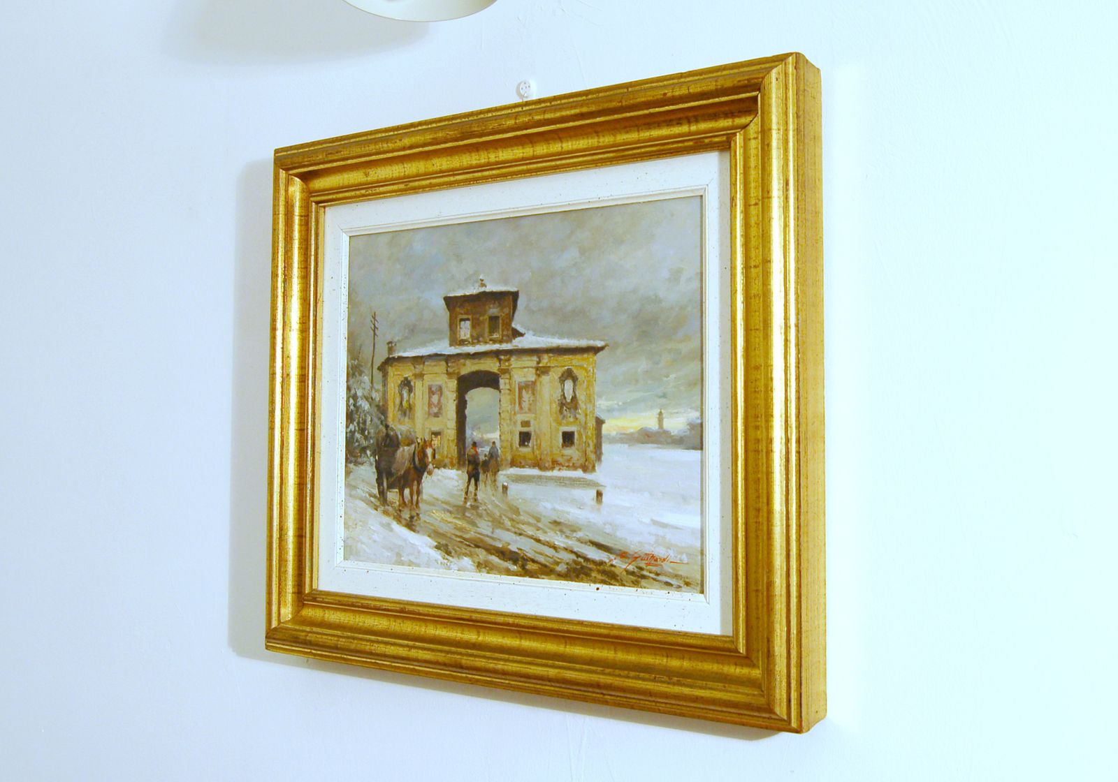 Rialdo Guizzardi ( Milano 1920 ) Oil On Wood / Milano Winter Snow photo for sale
