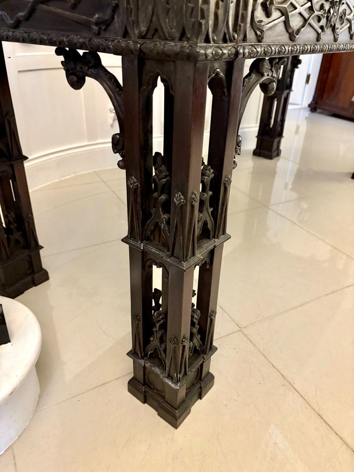 Furniture Large Antique 19th Century Outstanding Quality Carved Mahogany Table In The Chinese Chippendale Manner photo