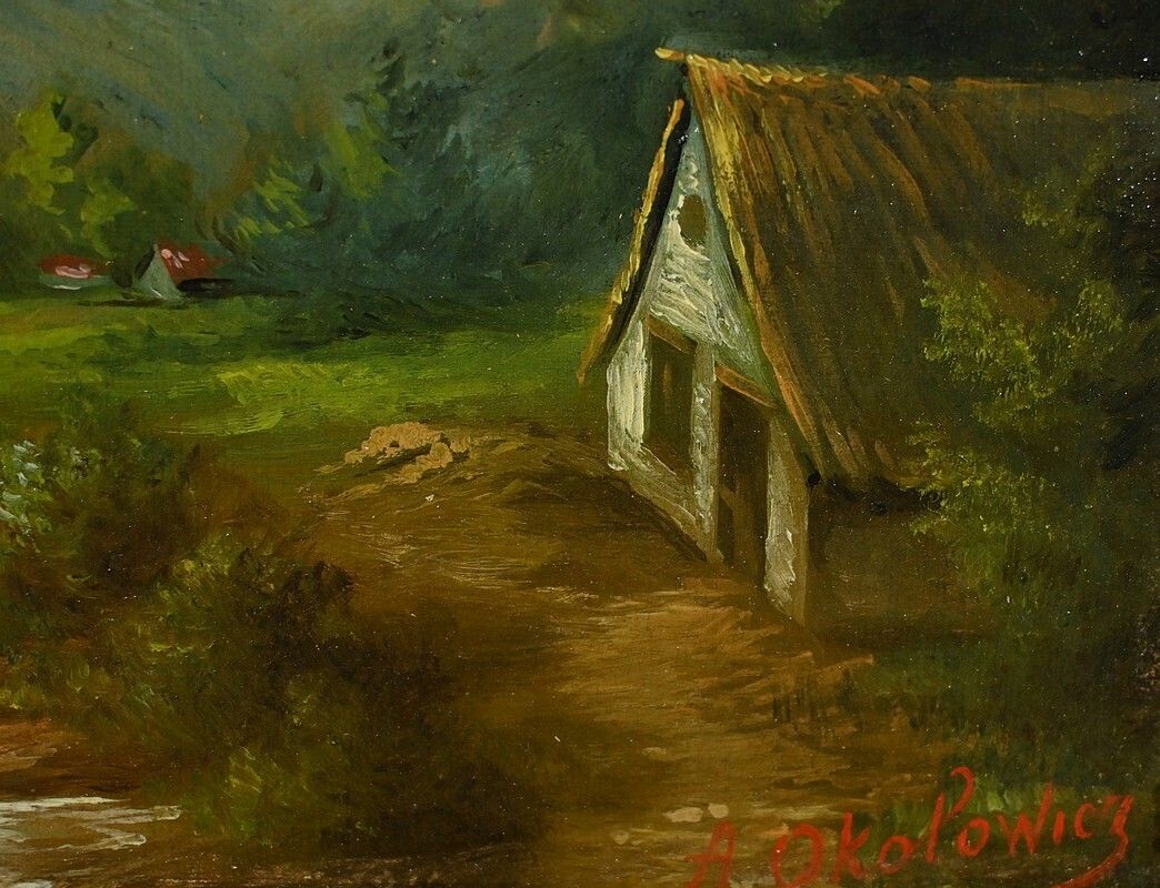 Oil On Canvas “The Mill” By N. Okolowicz – Early 20th Century photo vintage