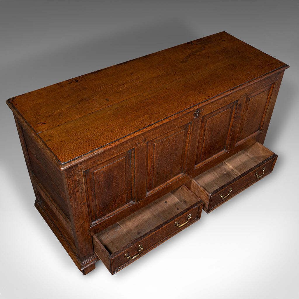 Antique 4 Panel Coffer, English, Oak, Linen, Mule Chest, Country House, Georgian photo buy