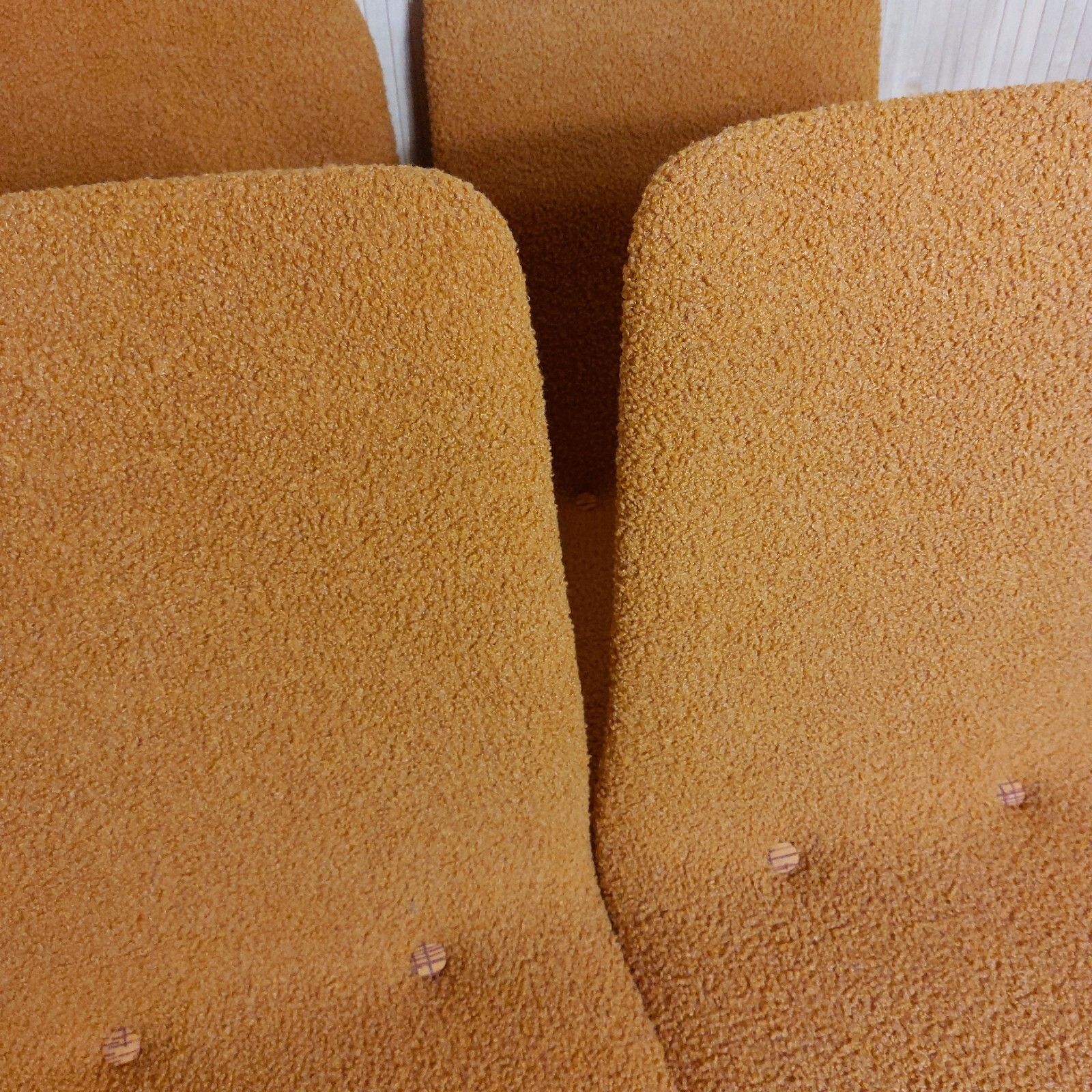 Fab Set Of 4 Vintage 1970s Swivel Chrome Dining Chairs Light Orange Micro Boucle photo for sale