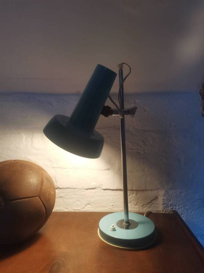 White & Blue Adjustable Lamp From Vintage Retro Lighting, Spotlight Rare. Quality Design Well Made Works Perfectly Mid Century Modern photo 108.0