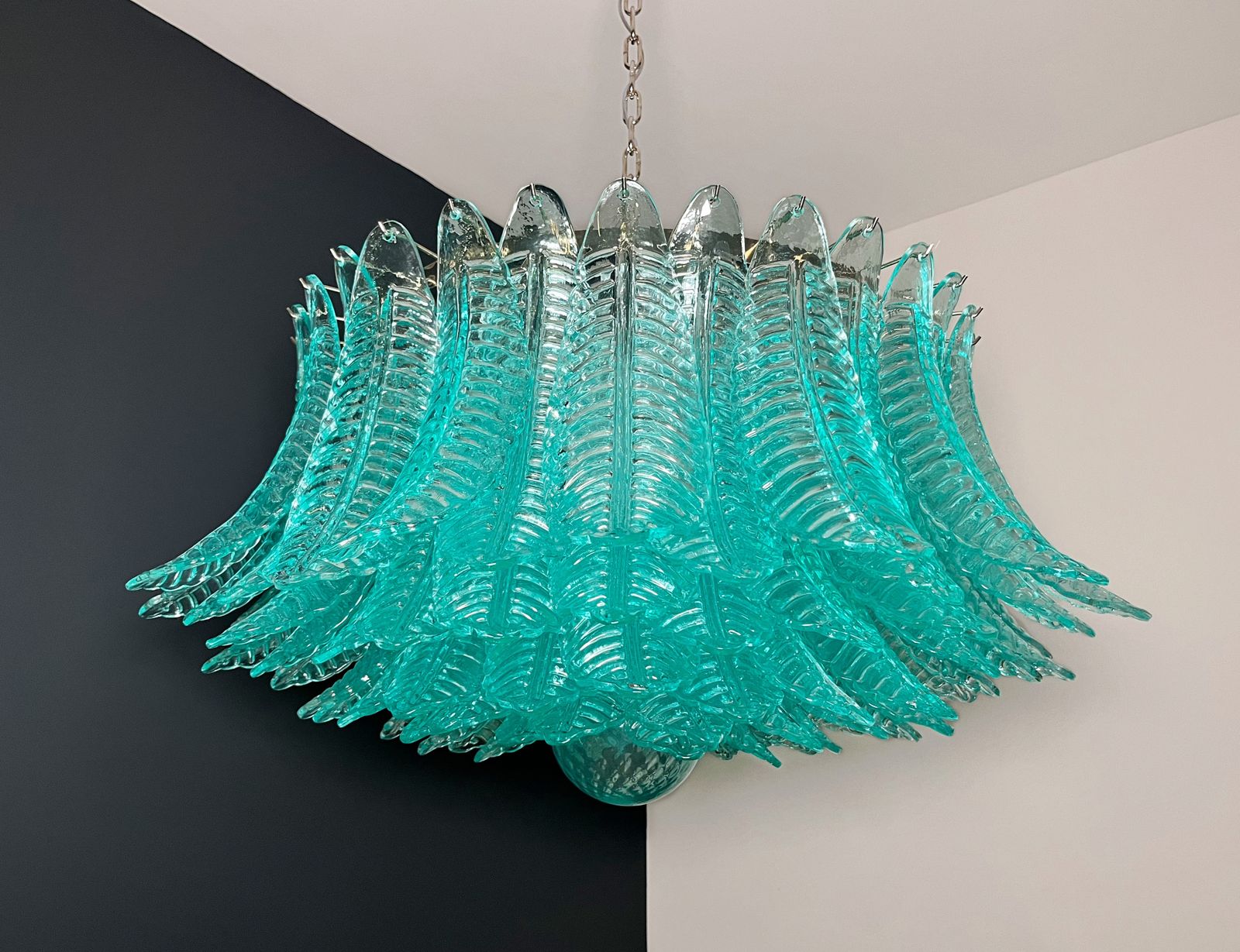 Large Murano Glass Chandelier  100 Turquoise Felci Glasses photo vintage