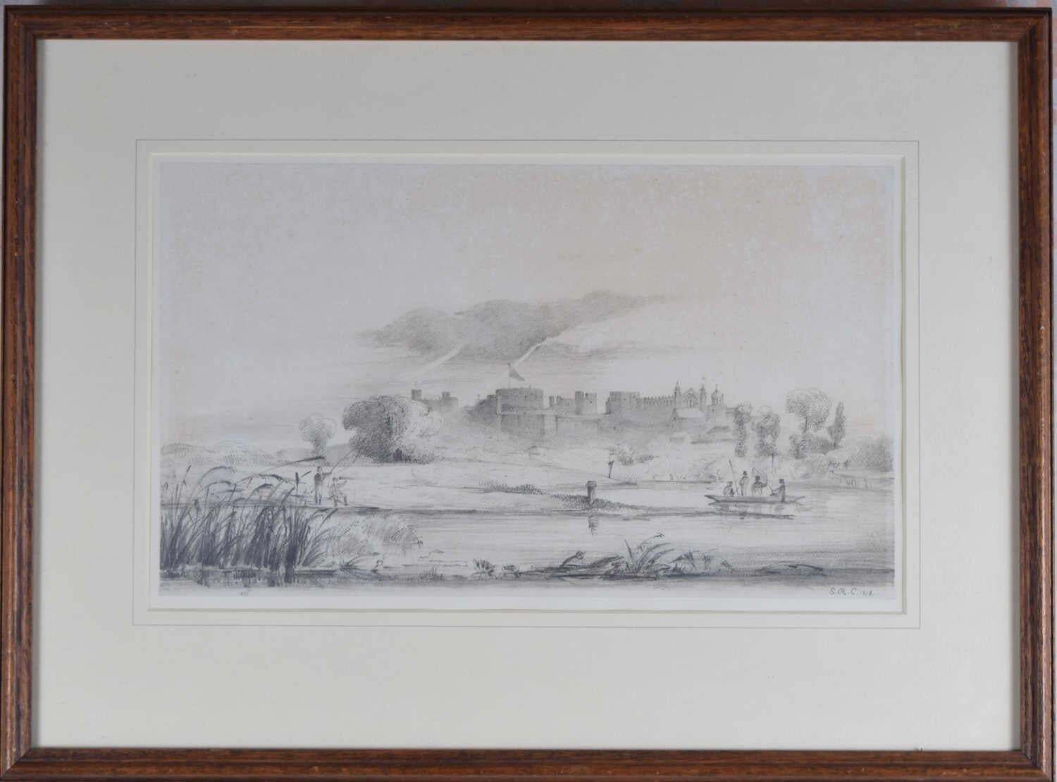 Windsor Castle And Eton College With Punting Scholars, 19th Century Drawing By S.R.E photo 529.0