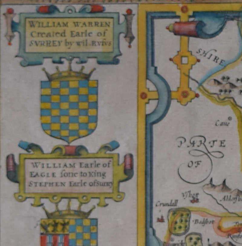 Map Of The County Of Surrey, Described And Divided Into Hundreds, Engraving By John Speede photo for sale