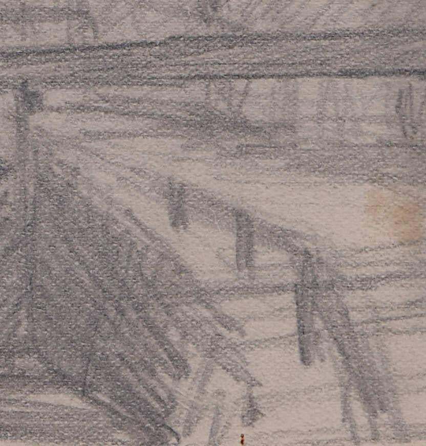 View Of The Village Church, Pencil Sketch By George Bissill photo 229.0