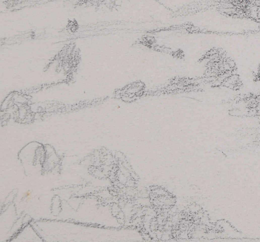 Landscape View With Barn And Church, Devon, Pencil Sketch By George Bissill photo Art