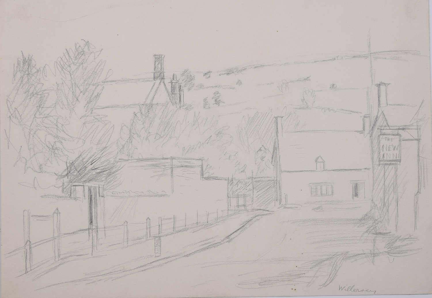 The New Inn, Willersey, Pencil Sketch By George Bissill