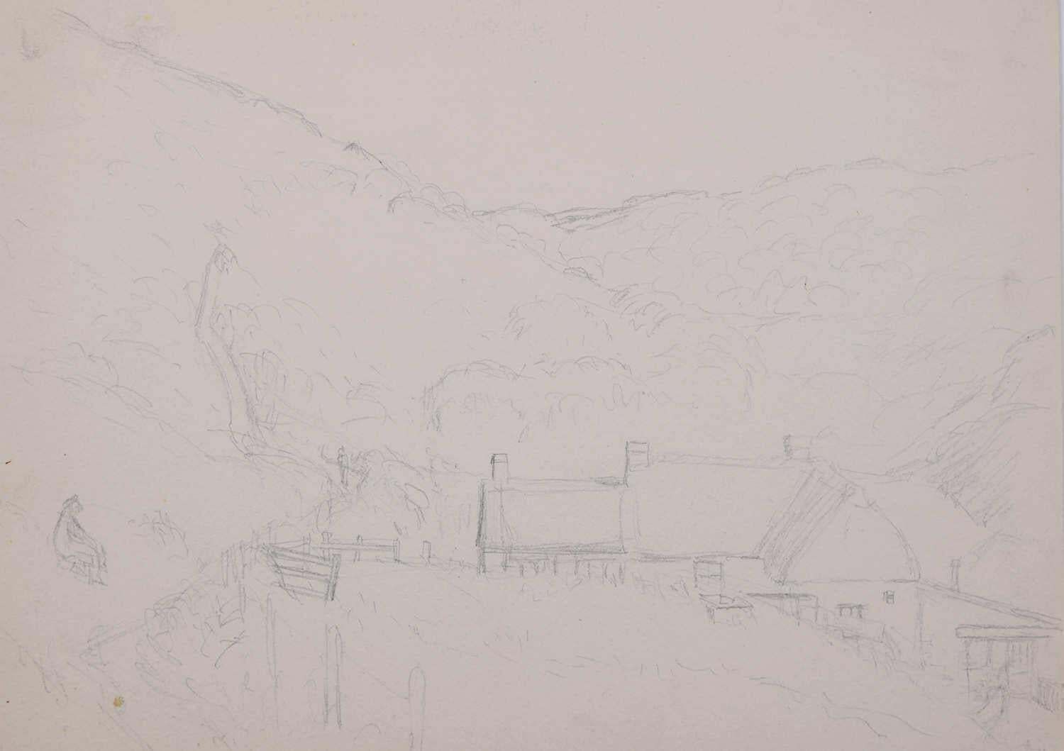 Watching Over The Farmhouse In Stow On The Wold, Pencil Sketch By George Bissill