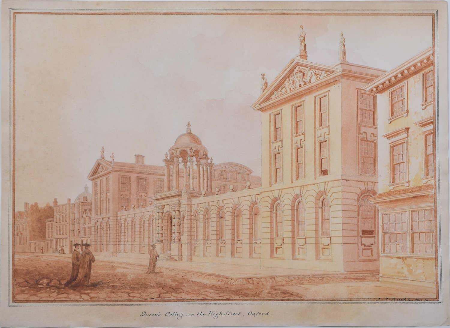Queen's College In The High Street Oxford, Watercolour By J. C. Buckler