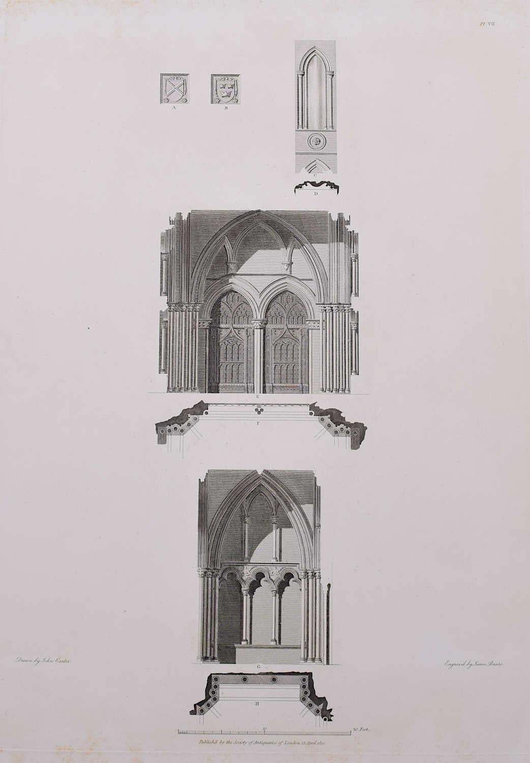 Architectural Fragments Of St Albans Cathedral, Engraving By James Basire 1810