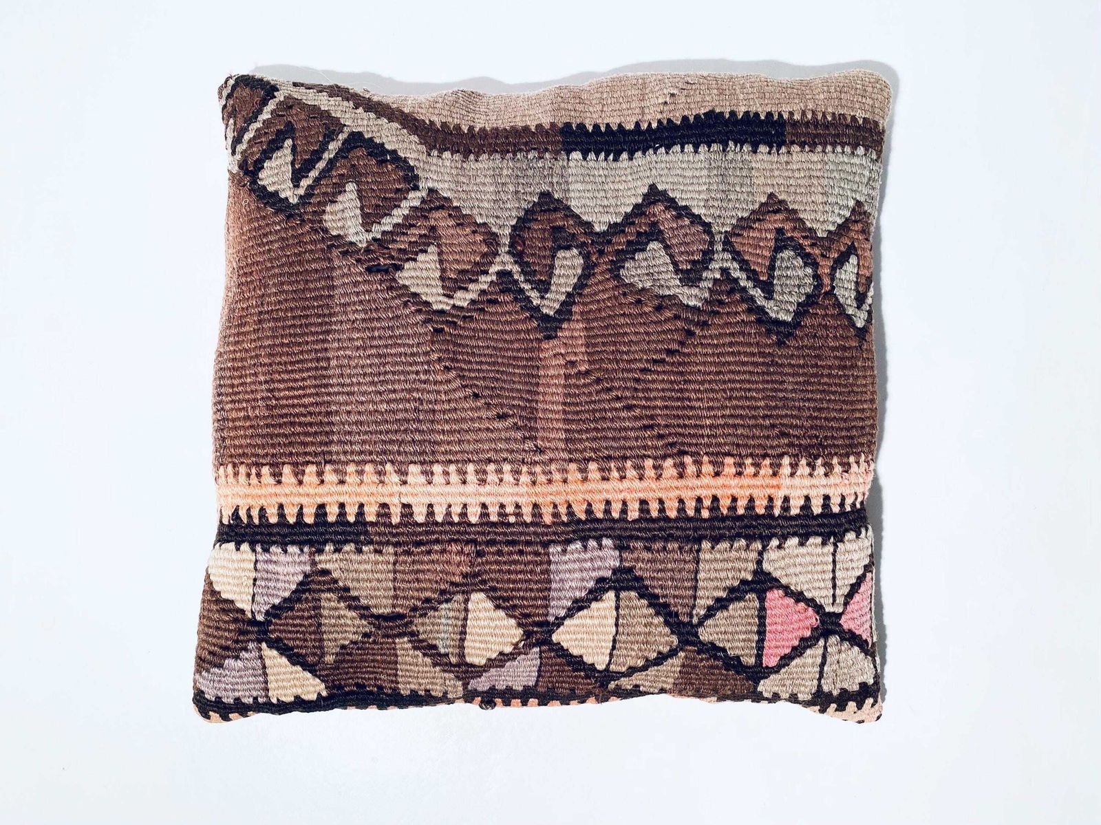 Vintage Kilim Carpet Brown Cushion Cover / 47 X 47 Cm / Handmade Boho Home Decor Turkey photo furniture