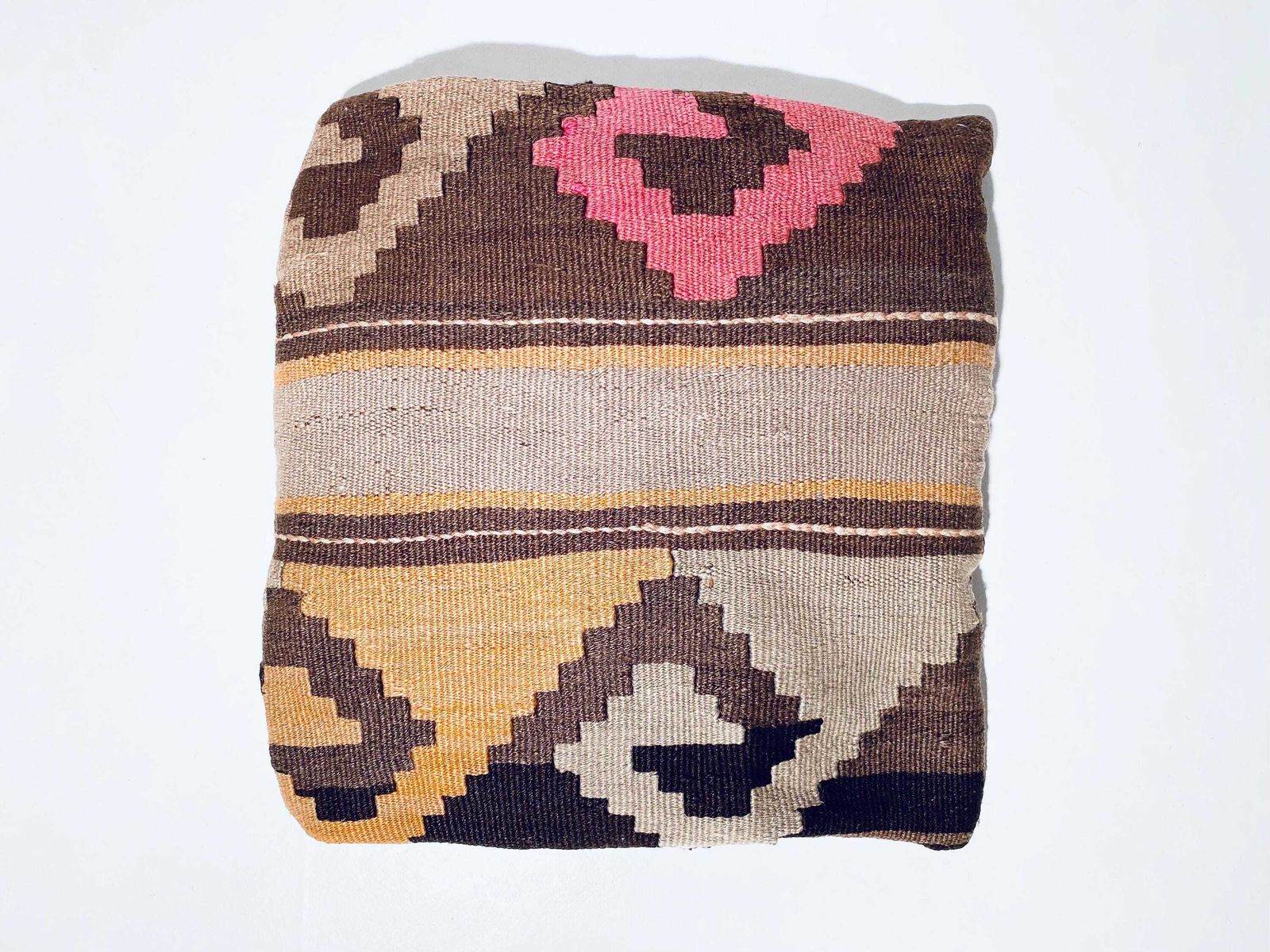 Vintage Kilim Carpet Brown Cushion Cover / 35 X 35 Cm / Handmade Boho Home Decor Turkey photo furniture