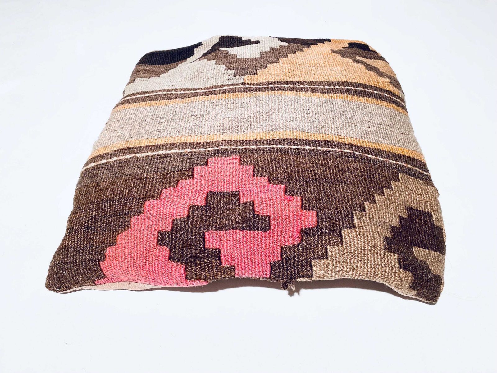 Vintage Kilim Carpet Brown Cushion Cover / 35 X 35 Cm / Handmade Boho Home Decor Turkey photo Textiles