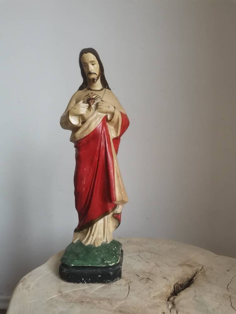 Jesus Christ Statue, Classic Religious Art Christian Religious, Vintage Decor, Hand Made & Painted, Statue Large