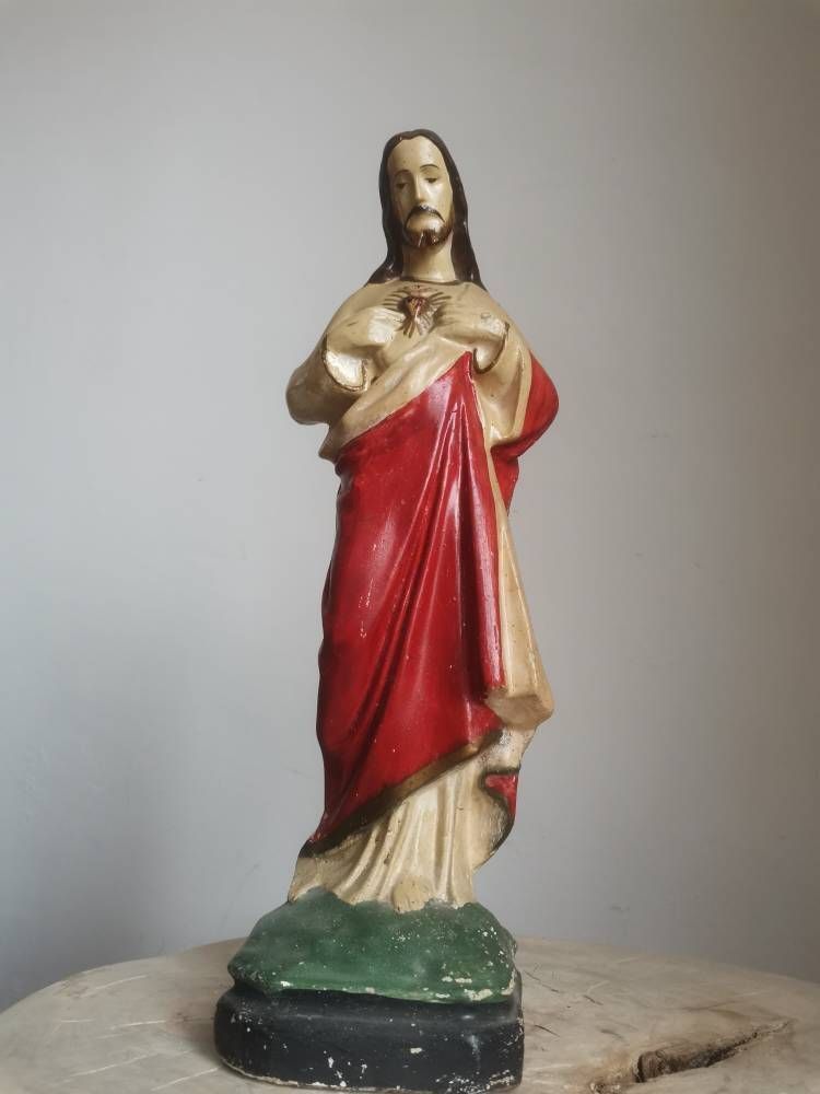 Jesus Christ Statue, Classic Religious Art Christian Religious, Vintage Decor, Hand Made & Painted, Statue Large photo for sale