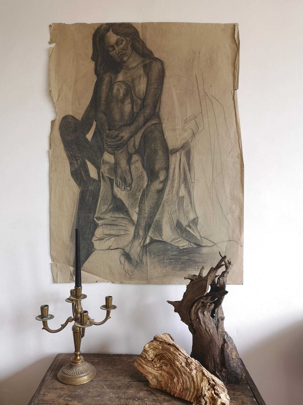 Res Timea's Vintage Figurative Sketch Of Woman: A Glimpse Into 1970s Kaposvar, Hungary   Unique, Bold, And Thoughtful Artwork, Monochrome photo furniture