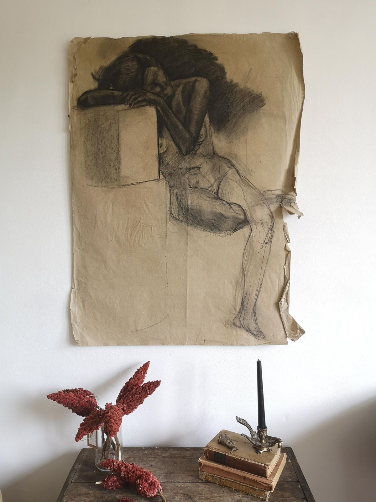 Timea's Vintage Figurative Sketch Of Woman: A Glimpse Into 1970s Kaposvar, Hungary   Unique, Bold, And Thoughtful Artwork, Monochrome
