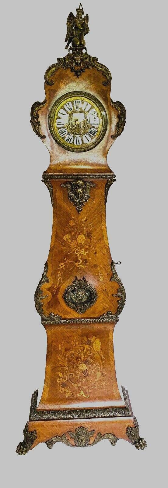 Home Decor Louis XV Style Regulator In Marquetry Beach Wood 20th Century photo