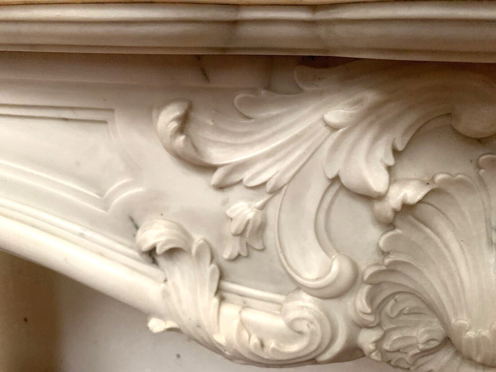 photo for sale Louis XV Style Fireplace In White Carrara Marble 19th Century