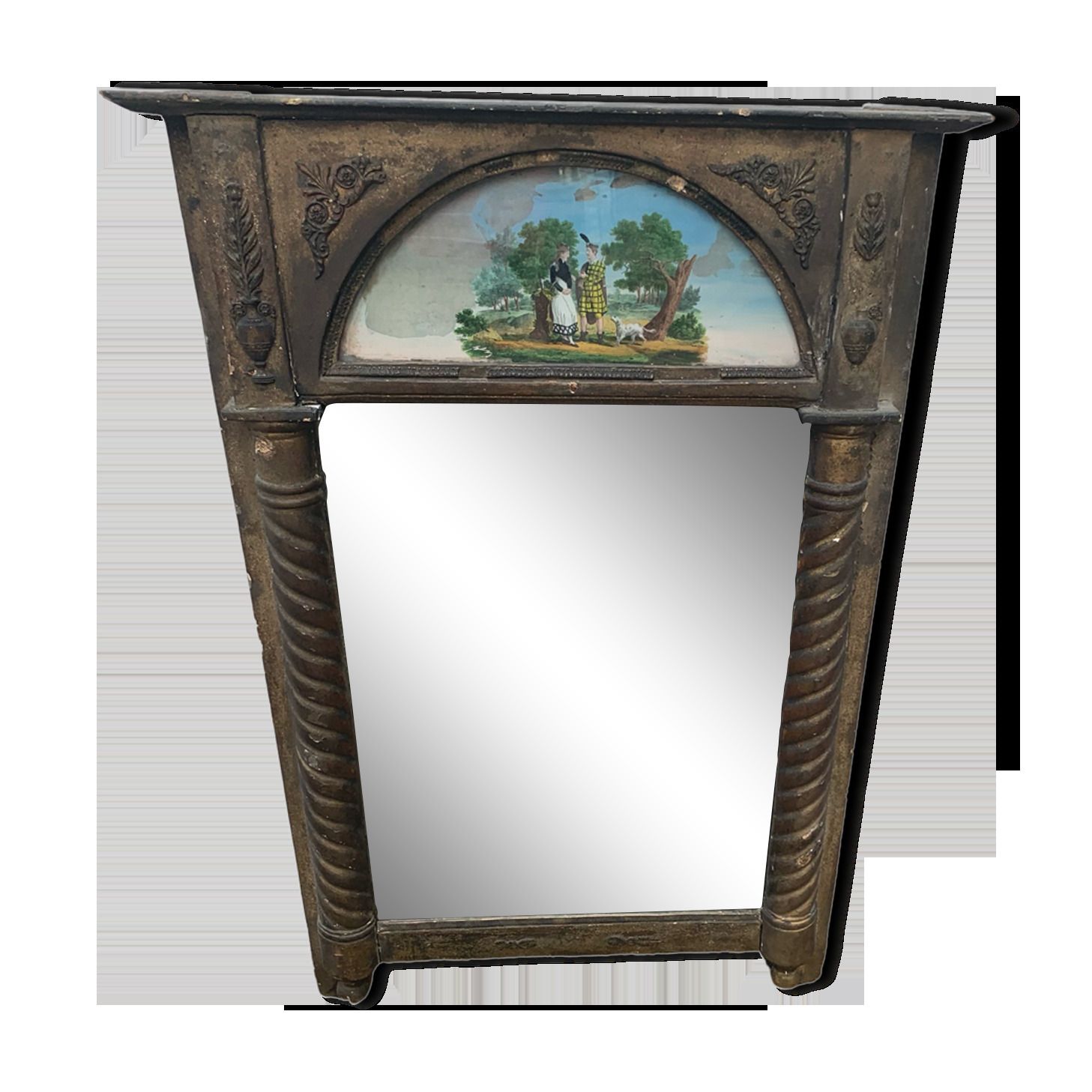 Wooden Trumeau And Gilded Stucco Hanging On Glass XIX Century photo furniture