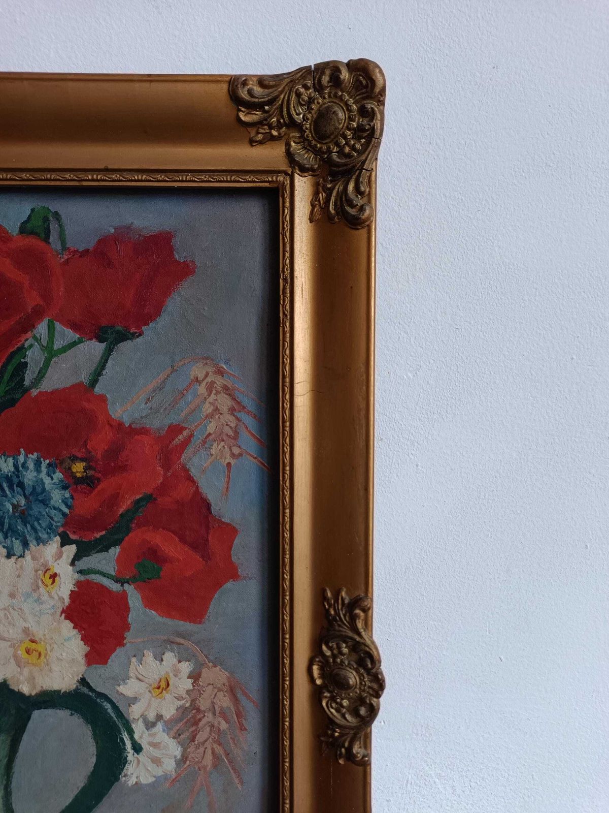 Acrylic Painting A Delightful Piece. Vivid Arrangement Of Colourful Flowers On Canvas C1920s Signed Hungarian With Gold Rocco Frame photo 105.0