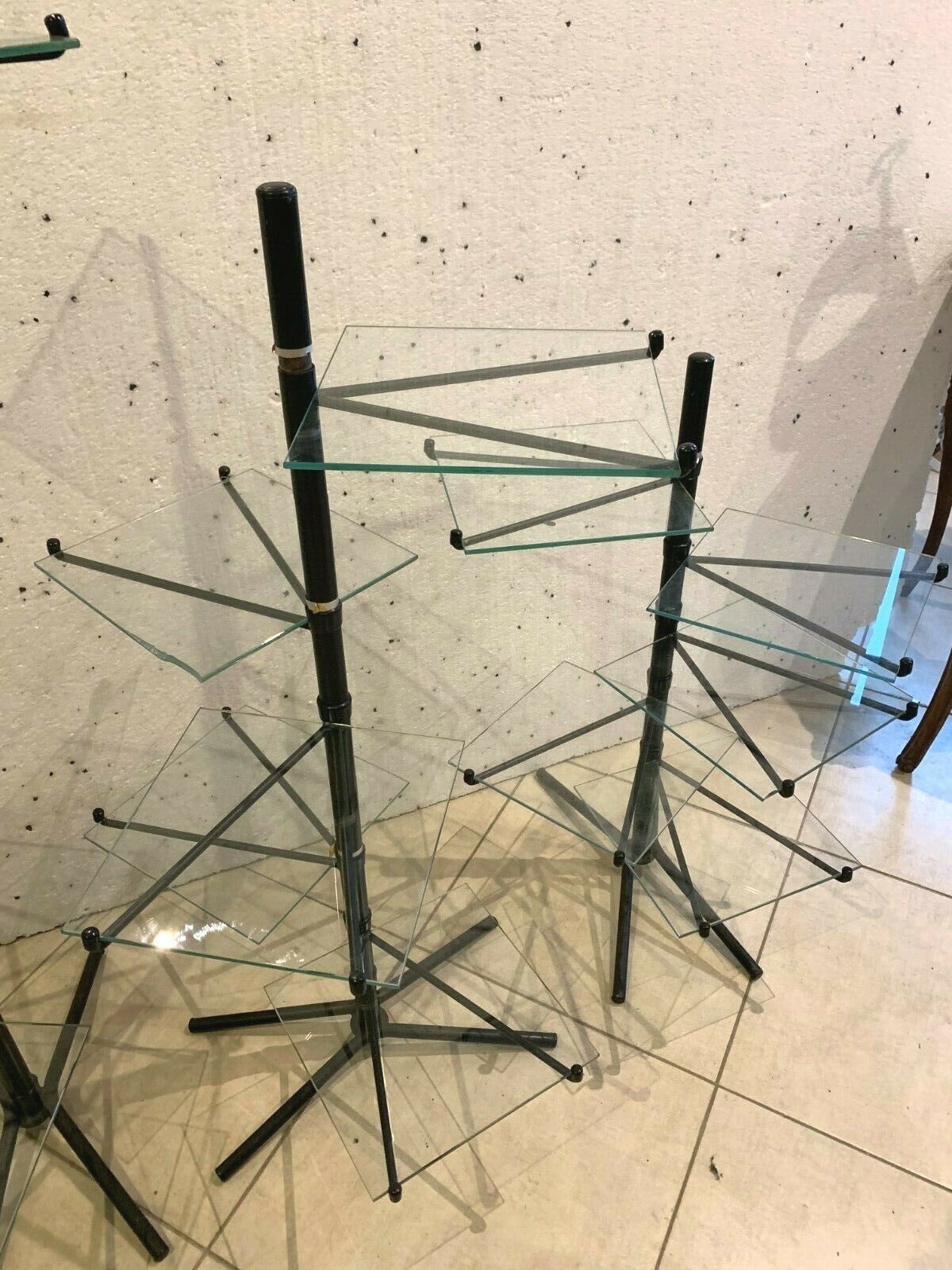 Suite Of Four Displays In Black Tube And 20th Century Glass Top photo 898.875