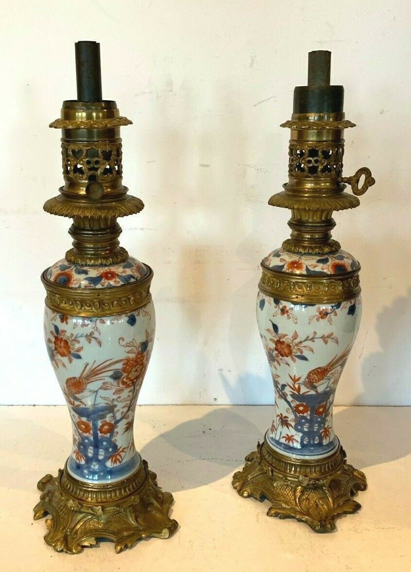 Pair Of Chinese Porcelain Lamp, 19th Century Chiseled Bronze Base
